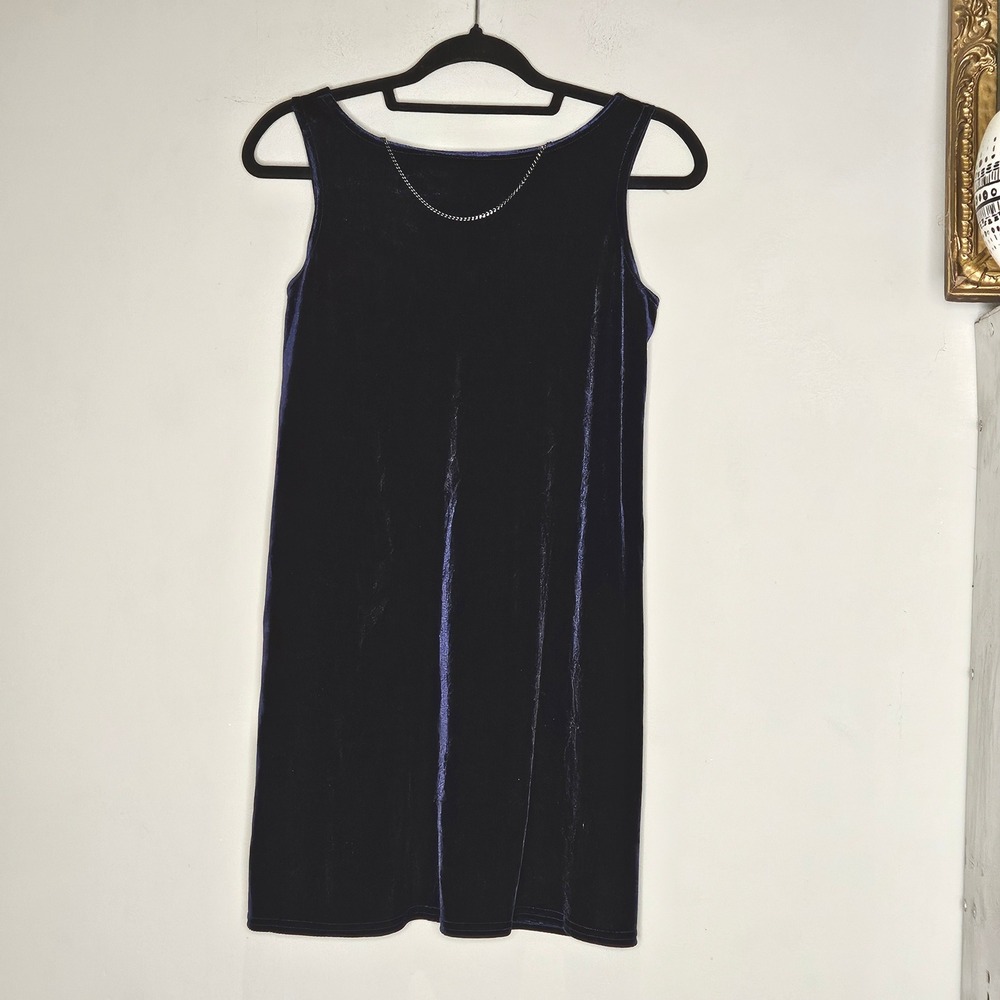 Vintage Navy Blue Velvet Sm Chain Detail Mini Dress Y2K Holiday Whimsigoth Indie